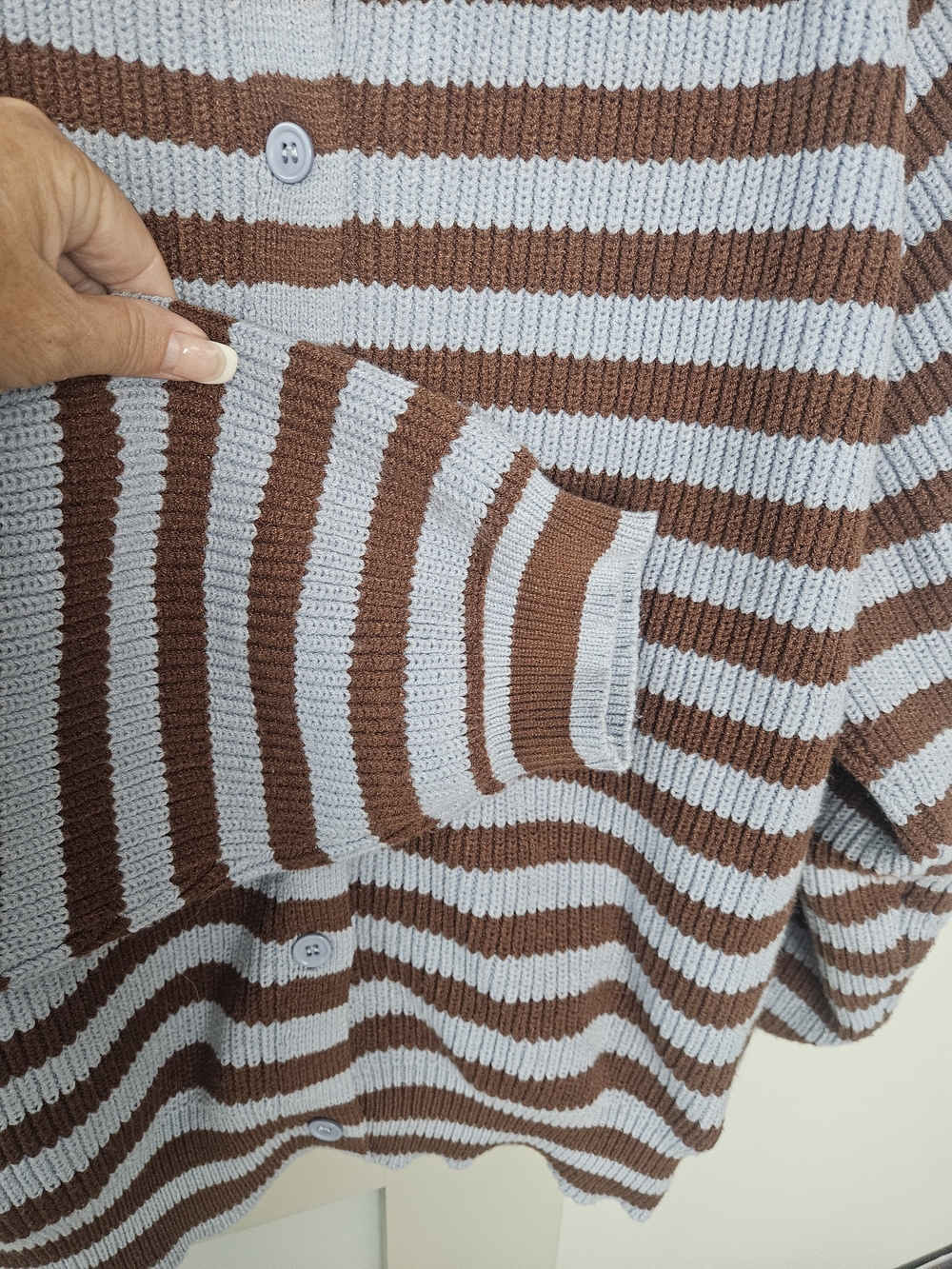 Altar'd State Brown and Cream Striped Button-Front Cardigan - Picture 4 of 4